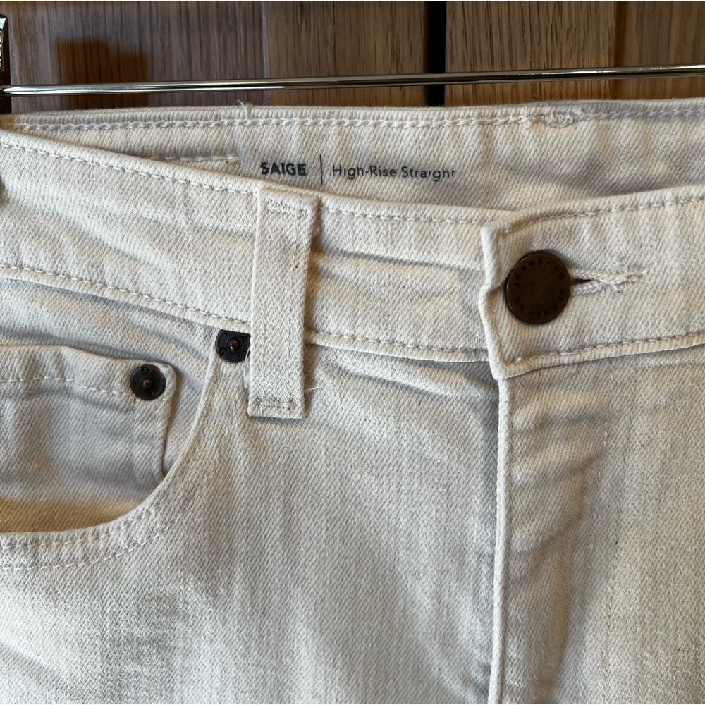 AG Adriano Goldschmied Saige High Rise Straight Jeans Cream Size 26 Raw Hem - Picture 5 of 7